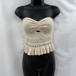 Aerie Peplum Knit Sweater Tube Top in Cream | Small